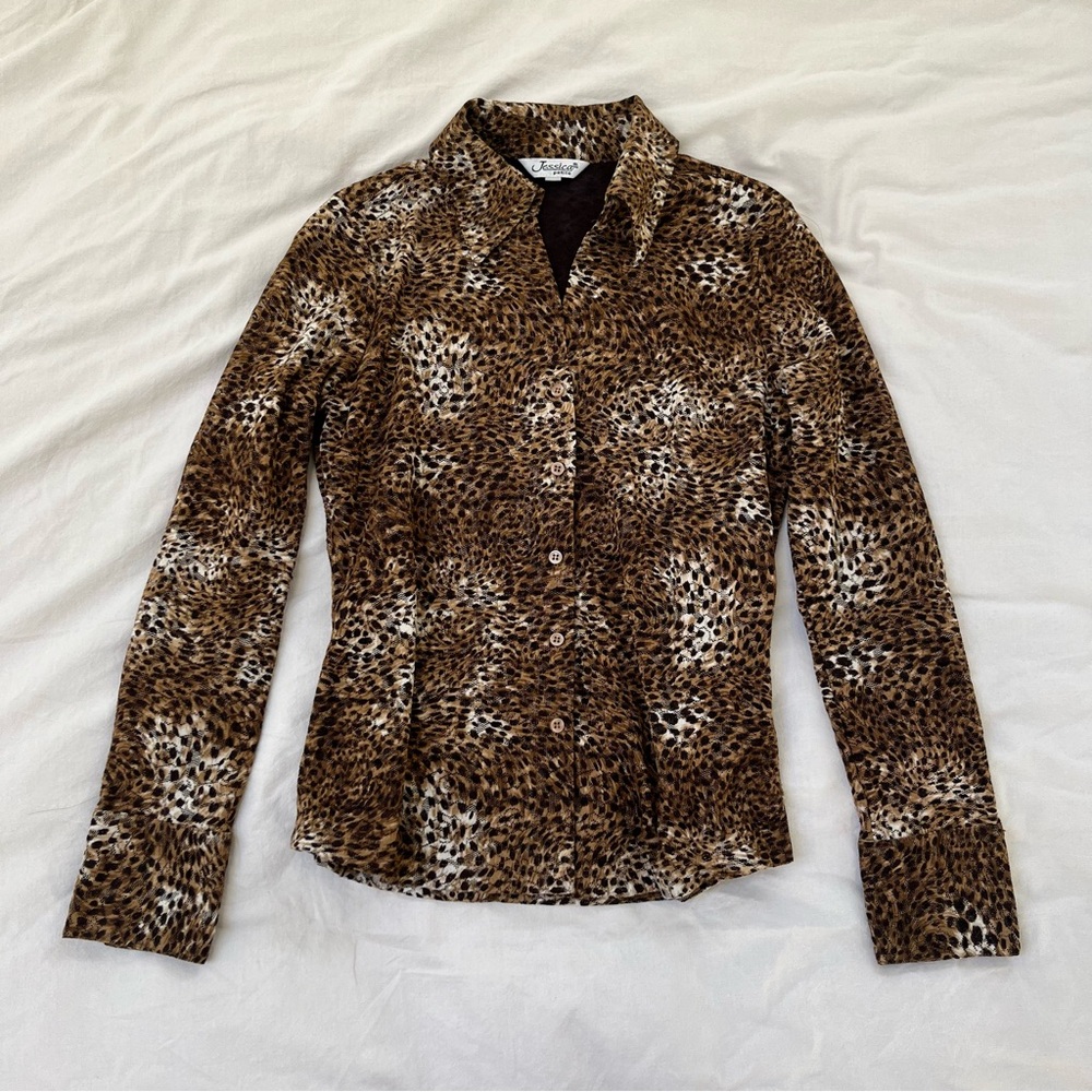 Women’s Vintage Y2K Jessica‎ Leopard-Print Button-Up Blouse